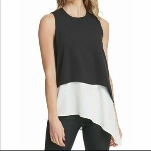 DKNY Black & White Women's Layered-look Asymmetrical Blouse